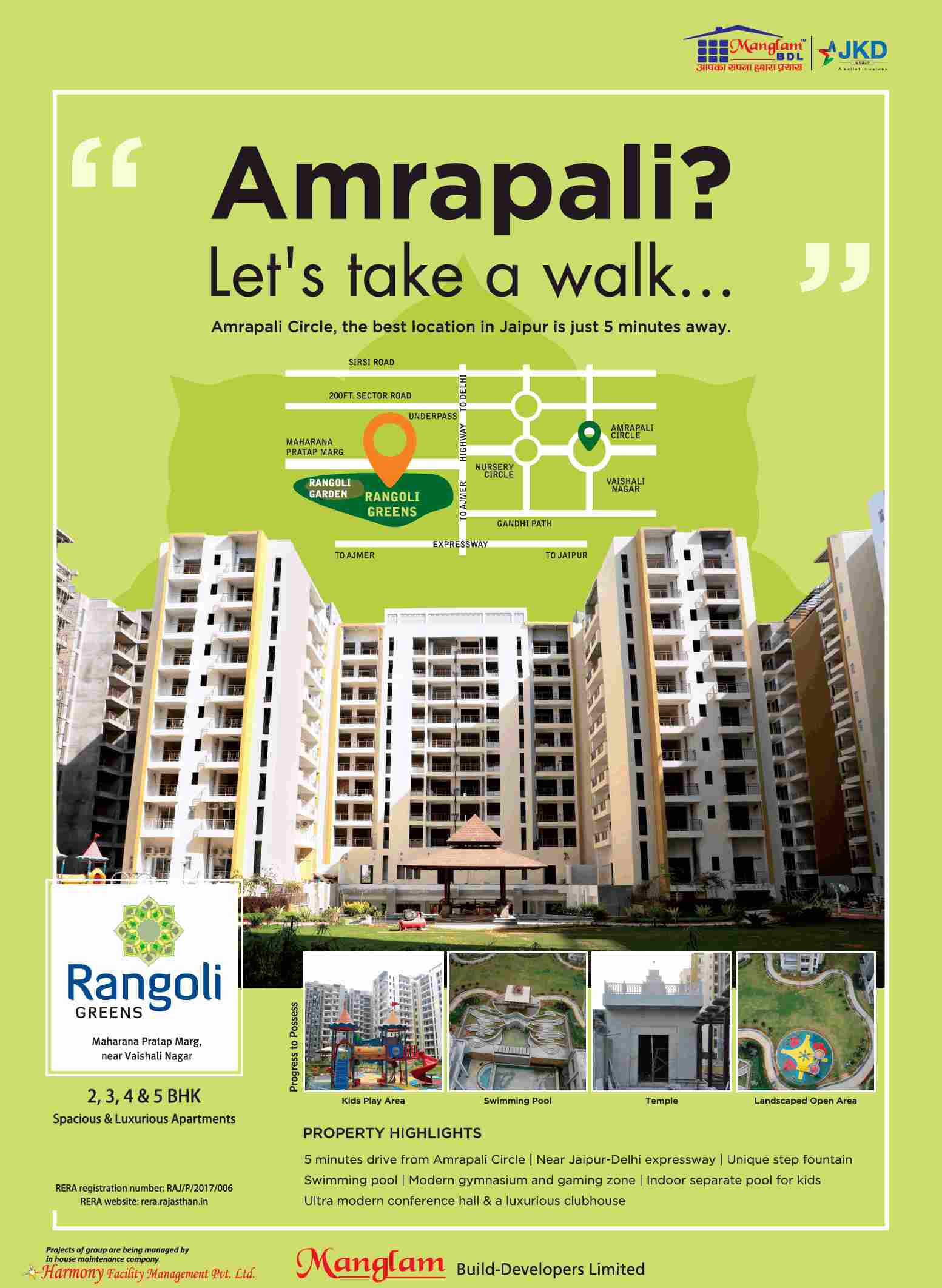 Experience the modern amenities at Manglam Rangoli Greens in Jaipur